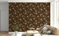 Gorgeous Faded Tropical Floral Warm Vintage wallpaper, dark background.