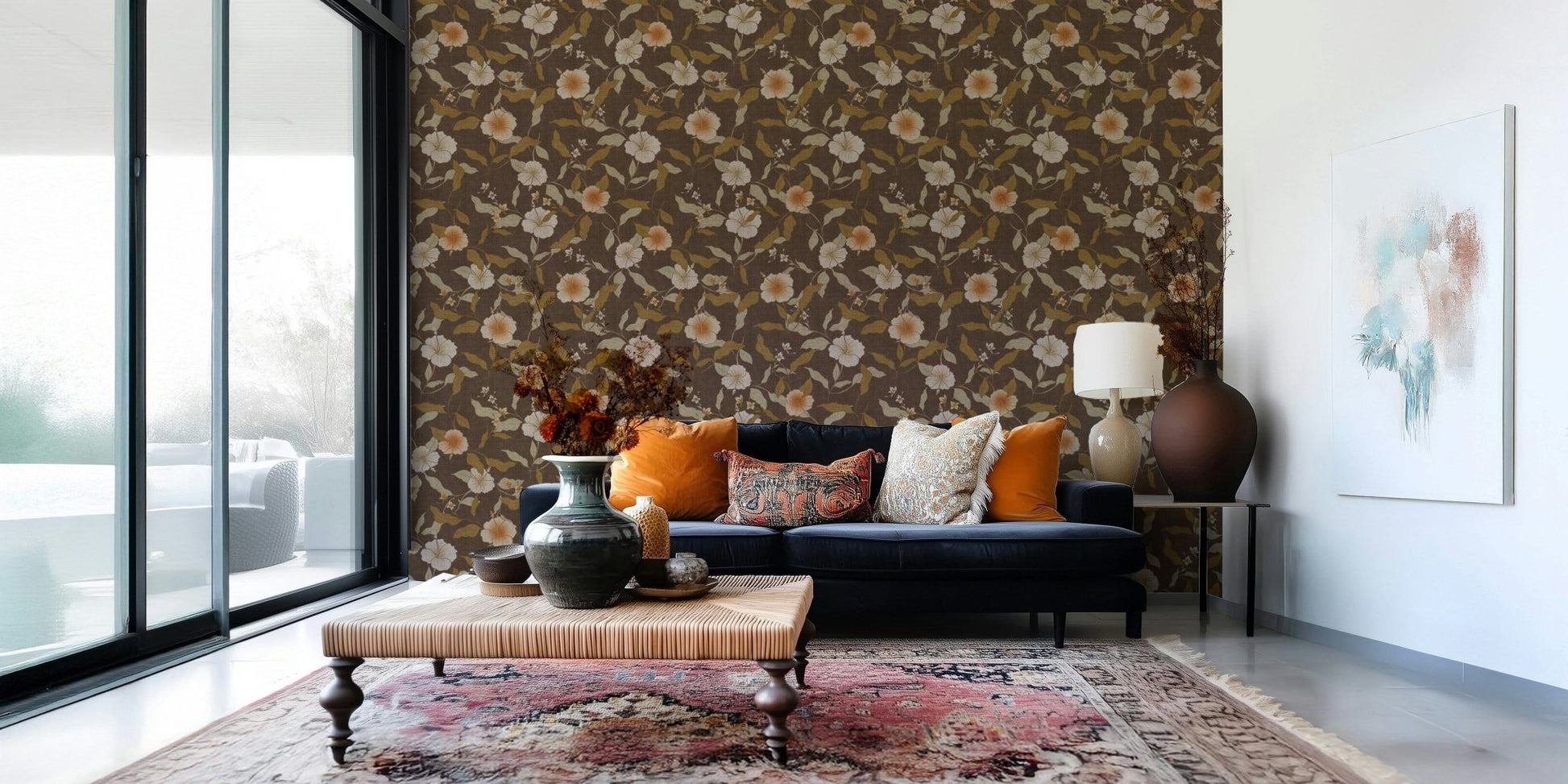 Exotic Faded Tropical Floral Warm Vintage floral print, captivating appeal.