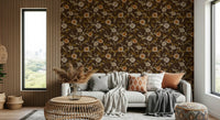 Warm brown wallcovering, Faded Tropical Floral Warm Vintage pattern.