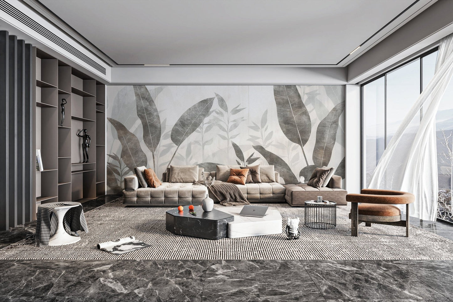 Minimalistic leaves wallpaper for bedrooms
