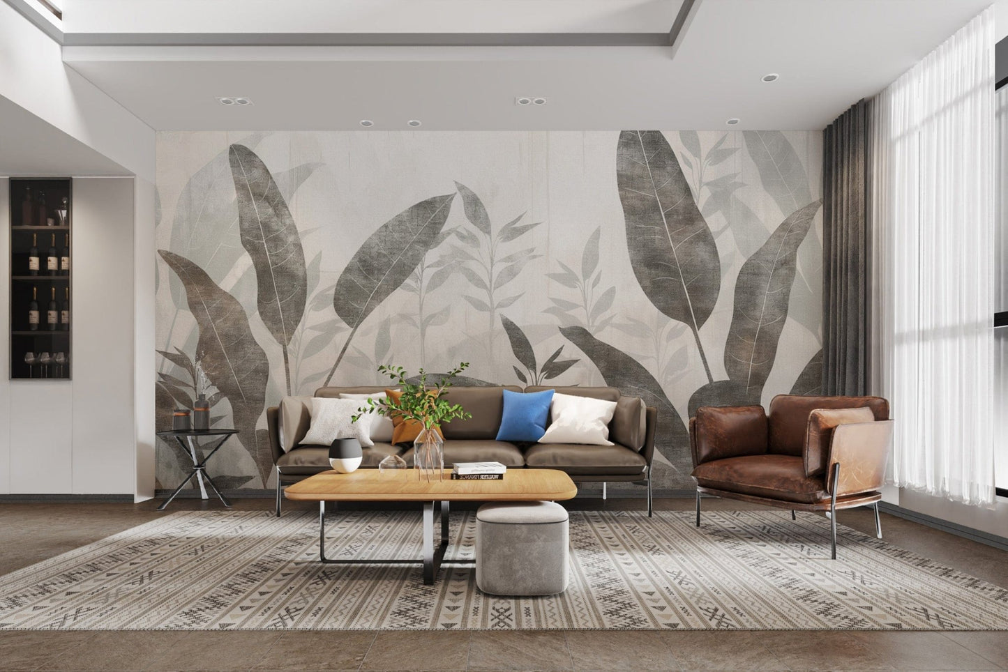 Faded Tropical Leaf Wallpaper