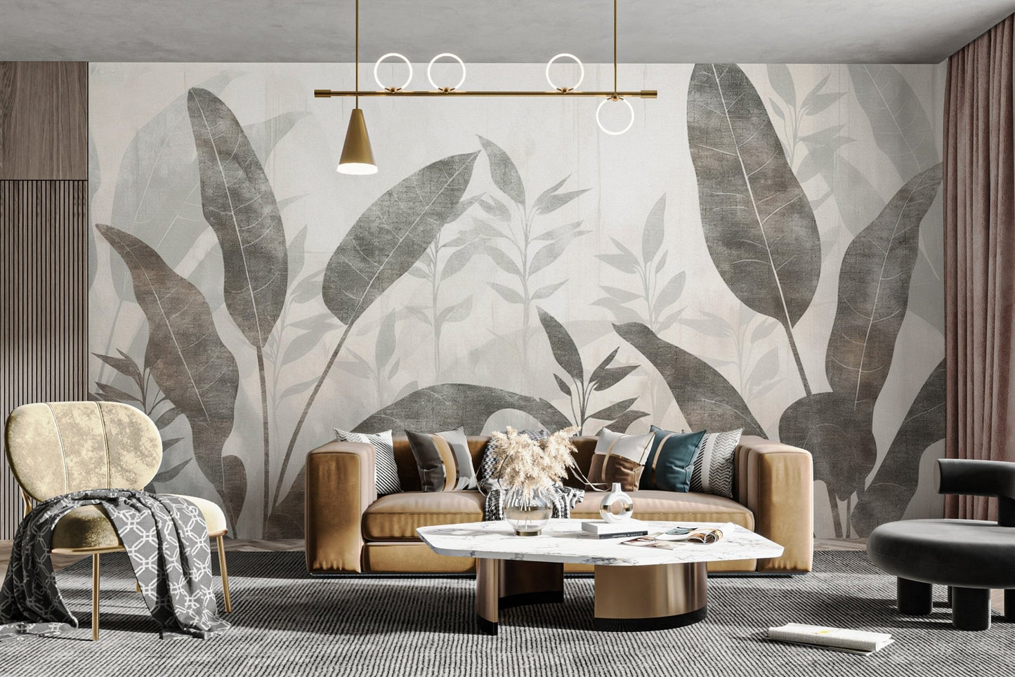 Calming leaf wallpaper for living spaces

