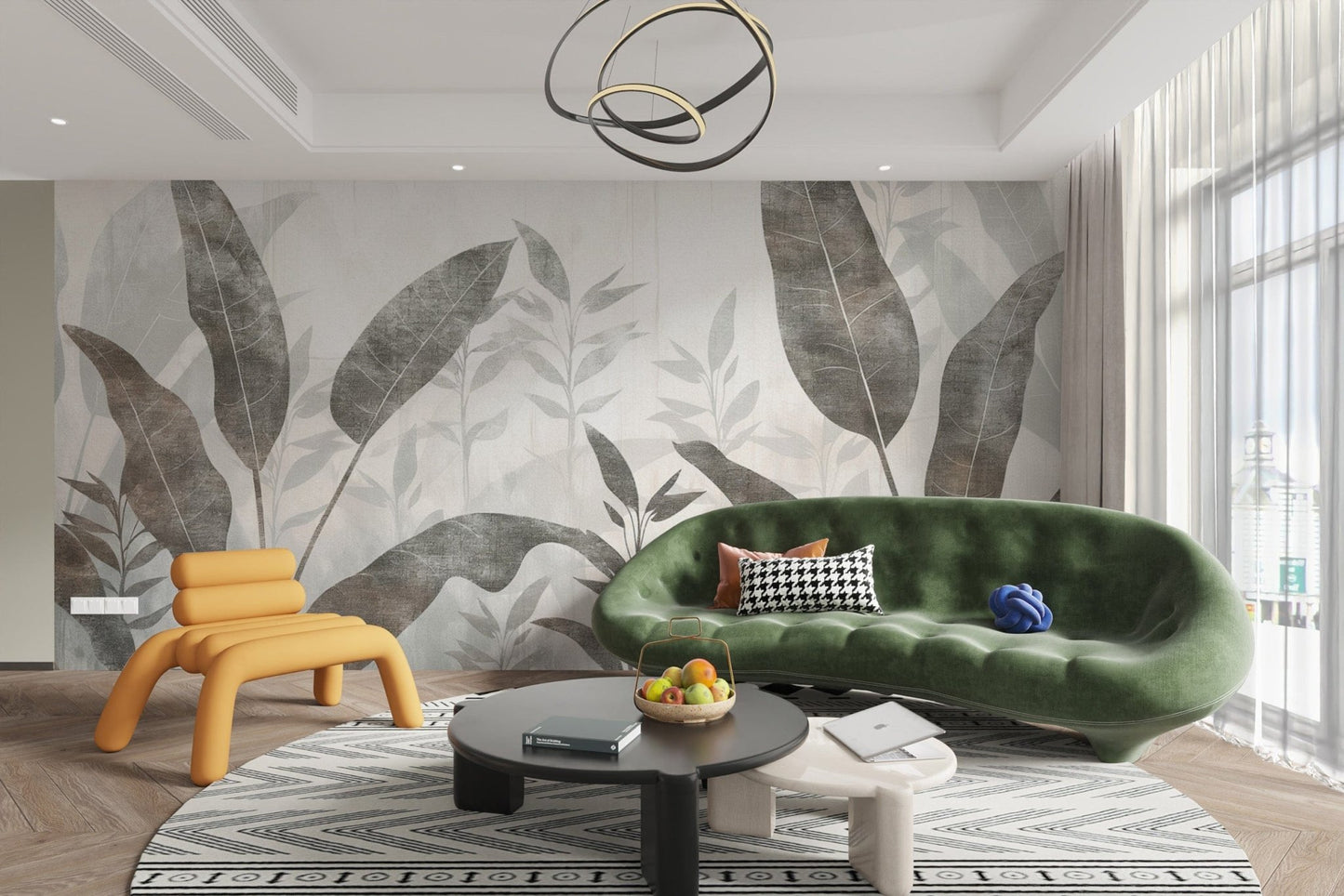 Soft botanical leaves pattern wallpaper
