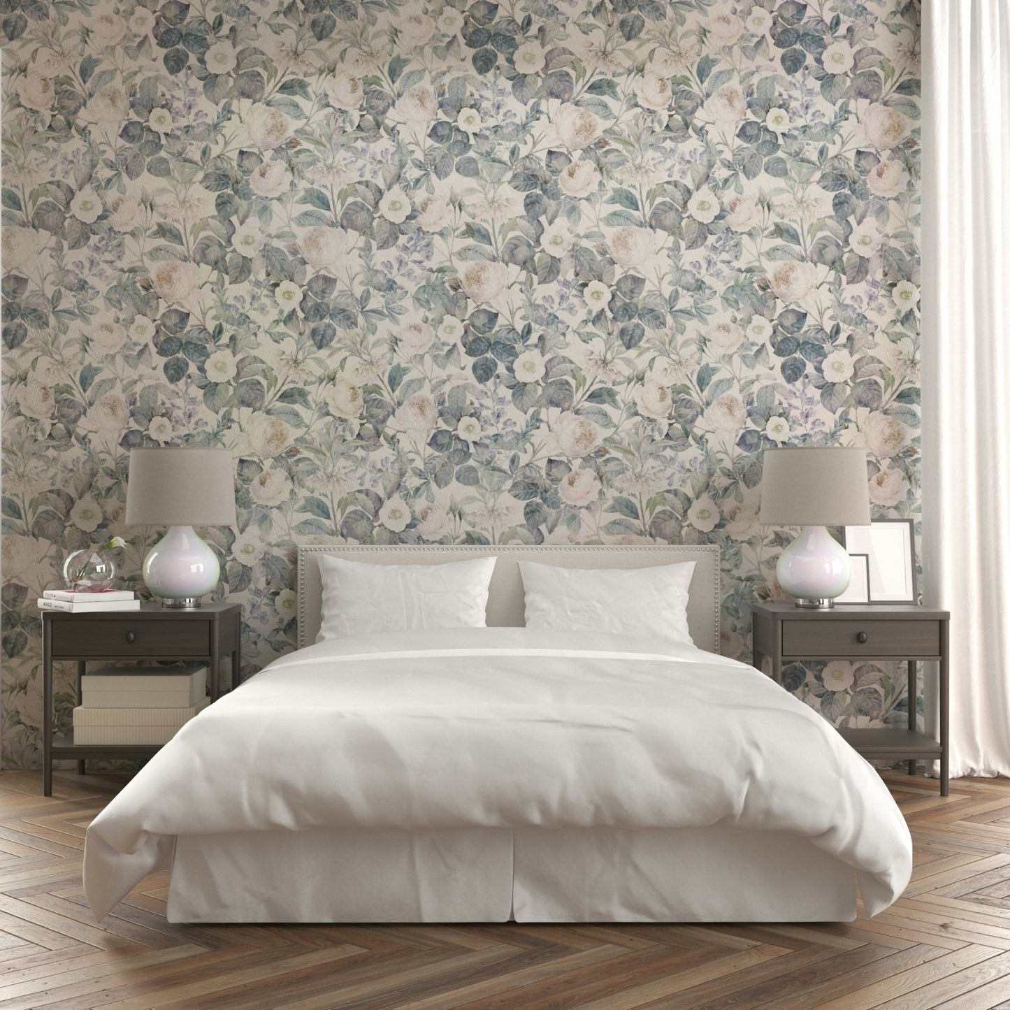 Faded pattern wallpaper for a bedroom.
