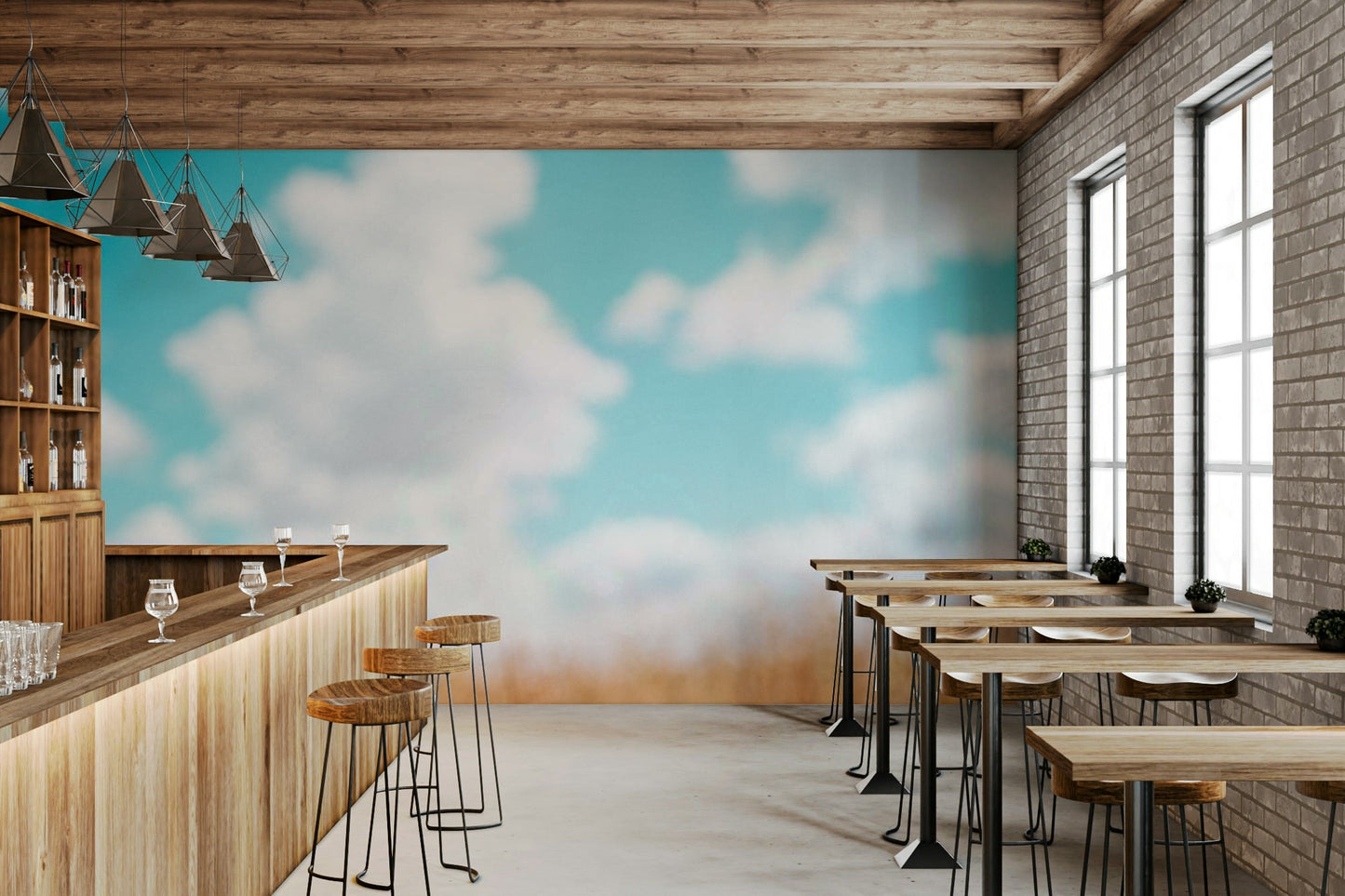 The wallpaper is used to create a feature wall in a dining room., GD4564