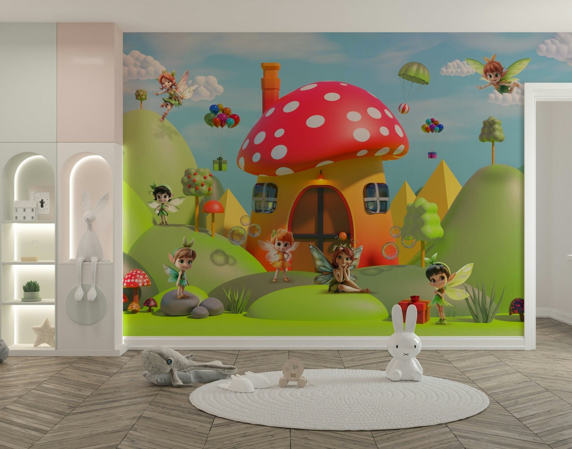 The color palette is light and dreamy, with soft pinks, purples, and blues.
