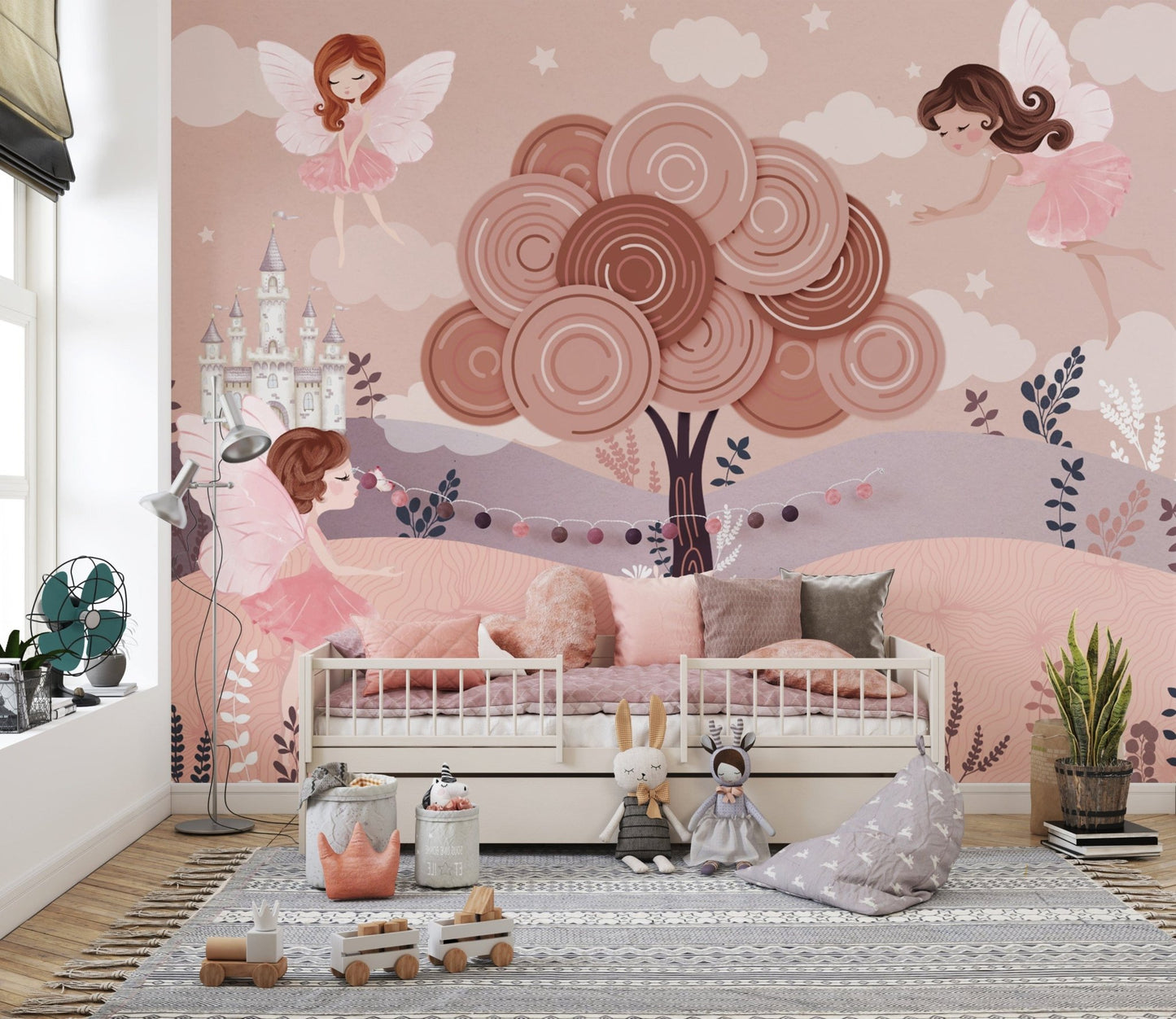 Soft pastel castle wallpaper for girls
