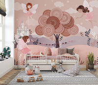 Soft pastel castle wallpaper for girls
