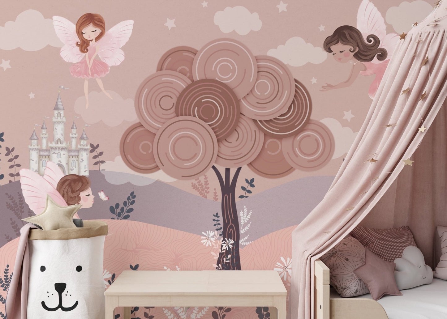 Fantasy castle and fairies girls wallpaper




