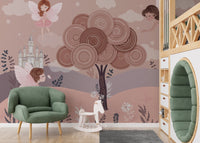 Fairies and castle in pastel wallpaper
