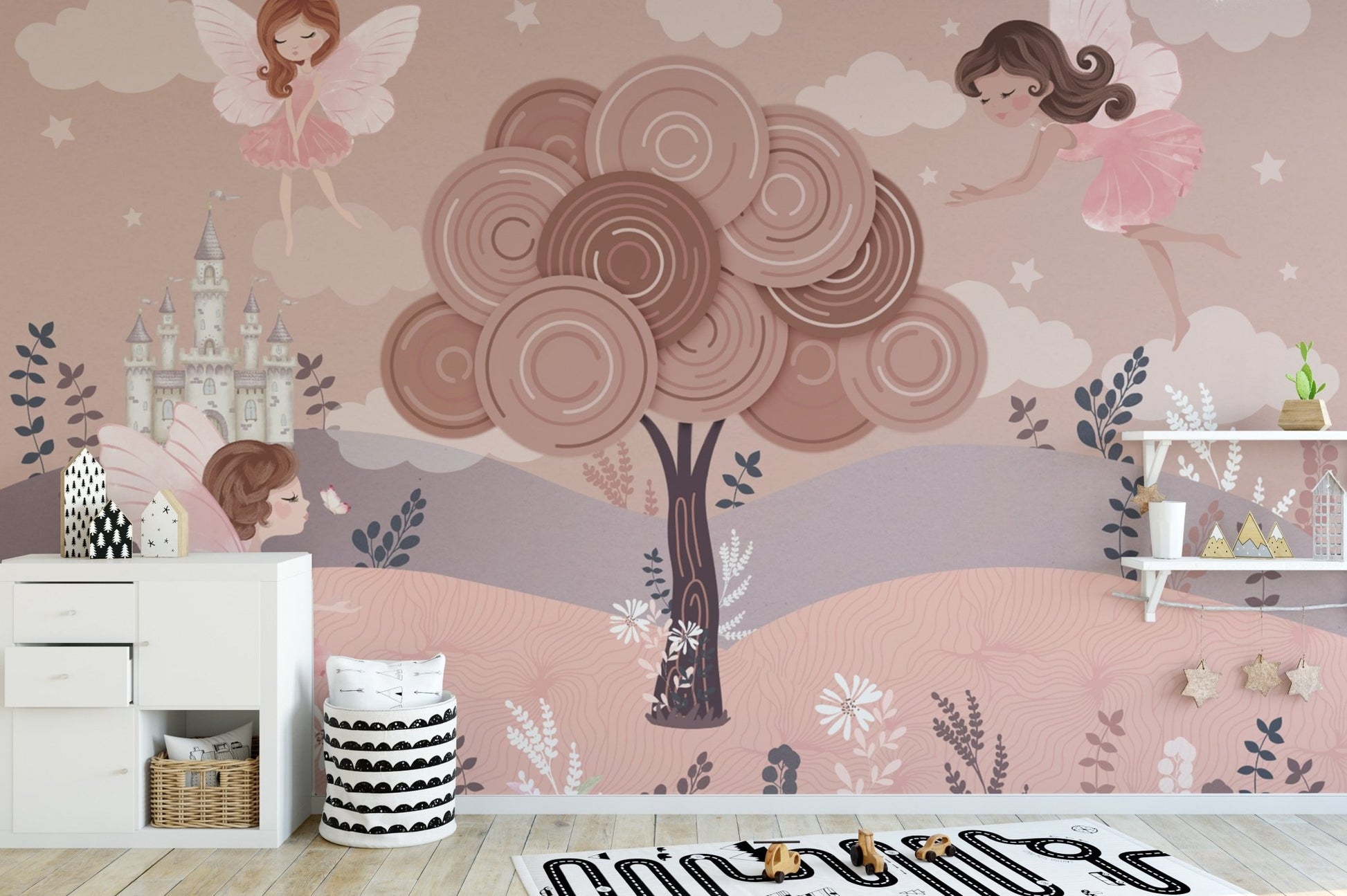Magical castle wallpaper for girls' room

