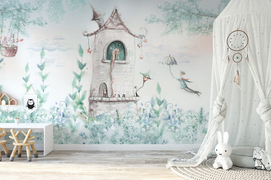 Magical princess-themed wallpaper mural for dreamy interiors., B324