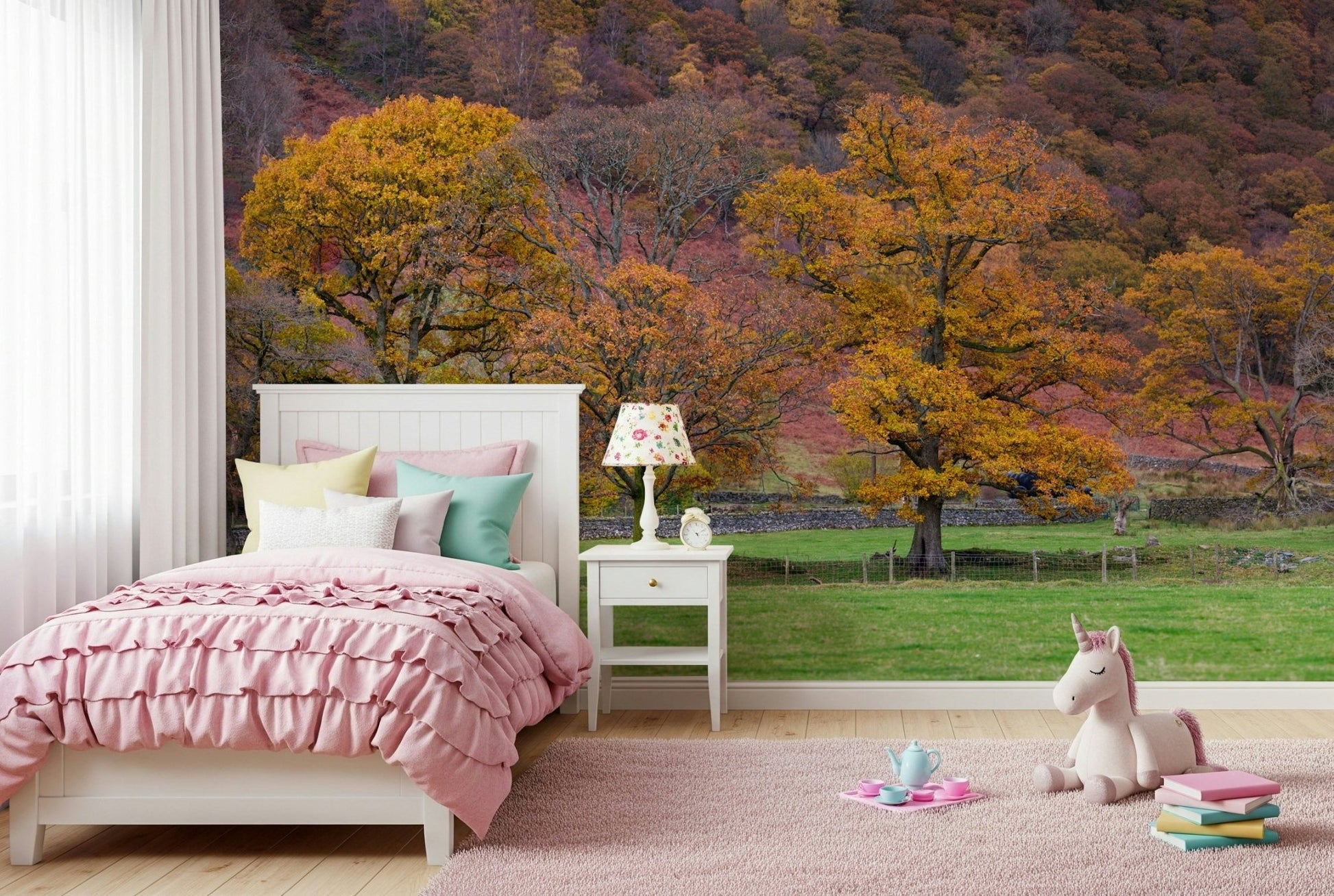 Realistic tree Fall Foliage Retreat Wall Mural line image.