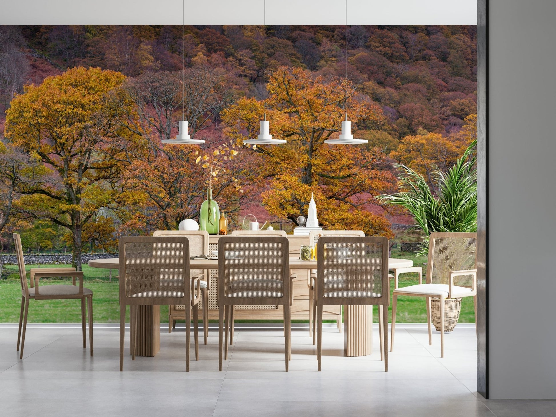 Scenic hillside Fall Foliage Retreat Wall Mural background.