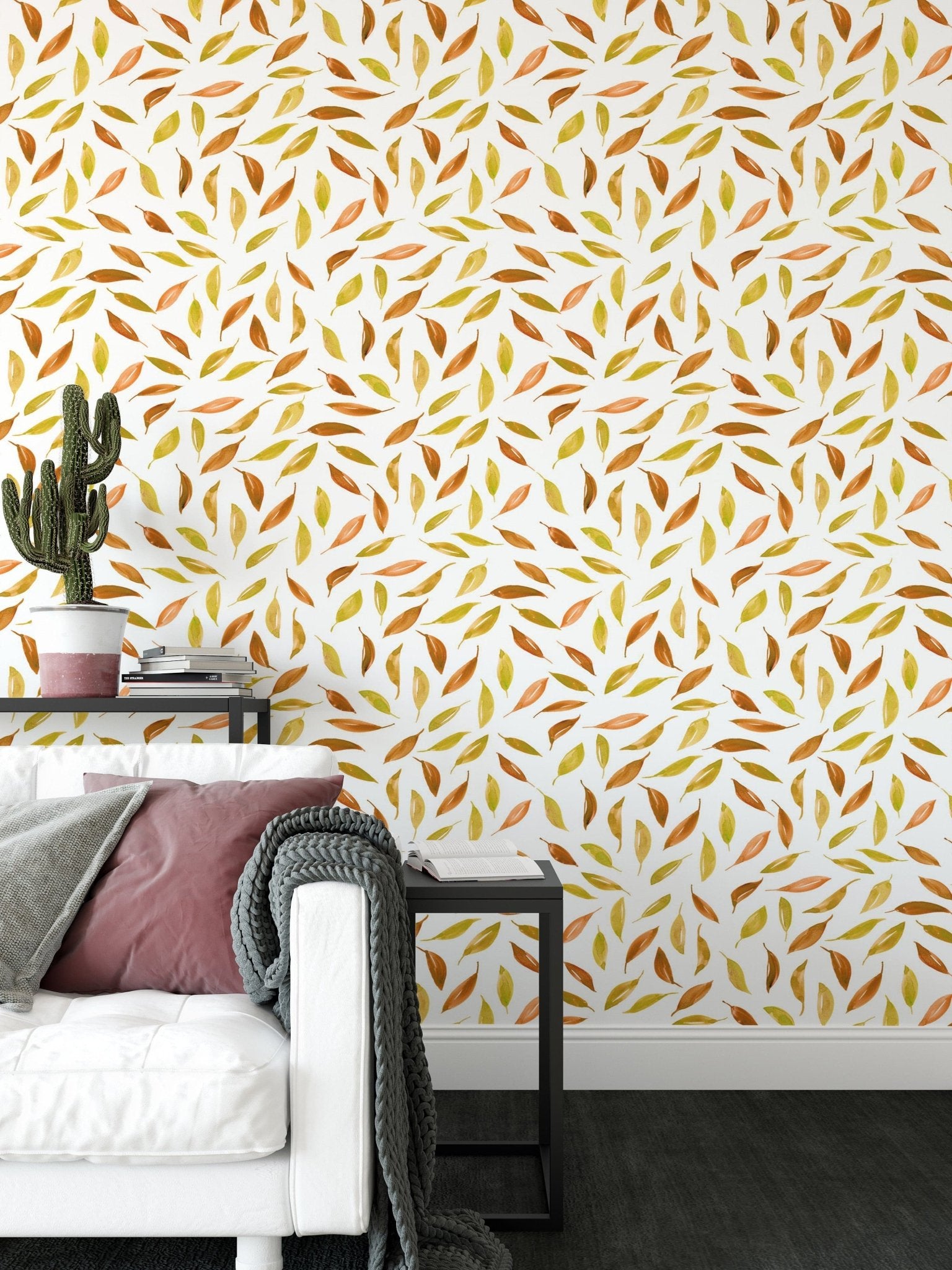 Watercolor fall leaves pattern

