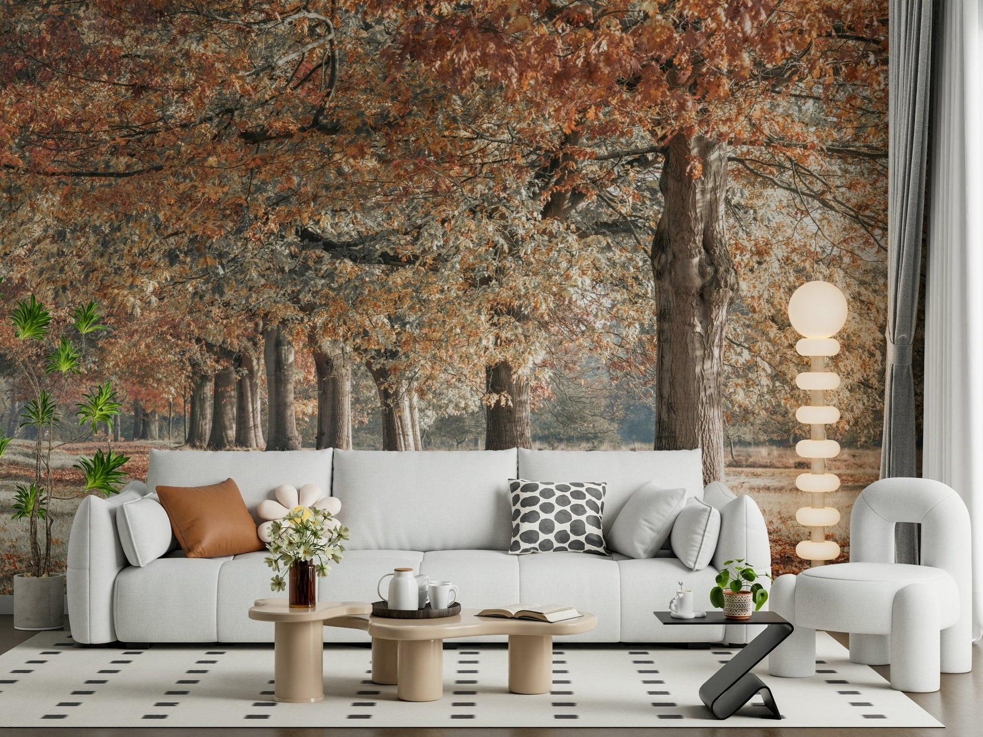 Quiet Fall Splendor avenue, wall mural, hushed forest journey., GD7101