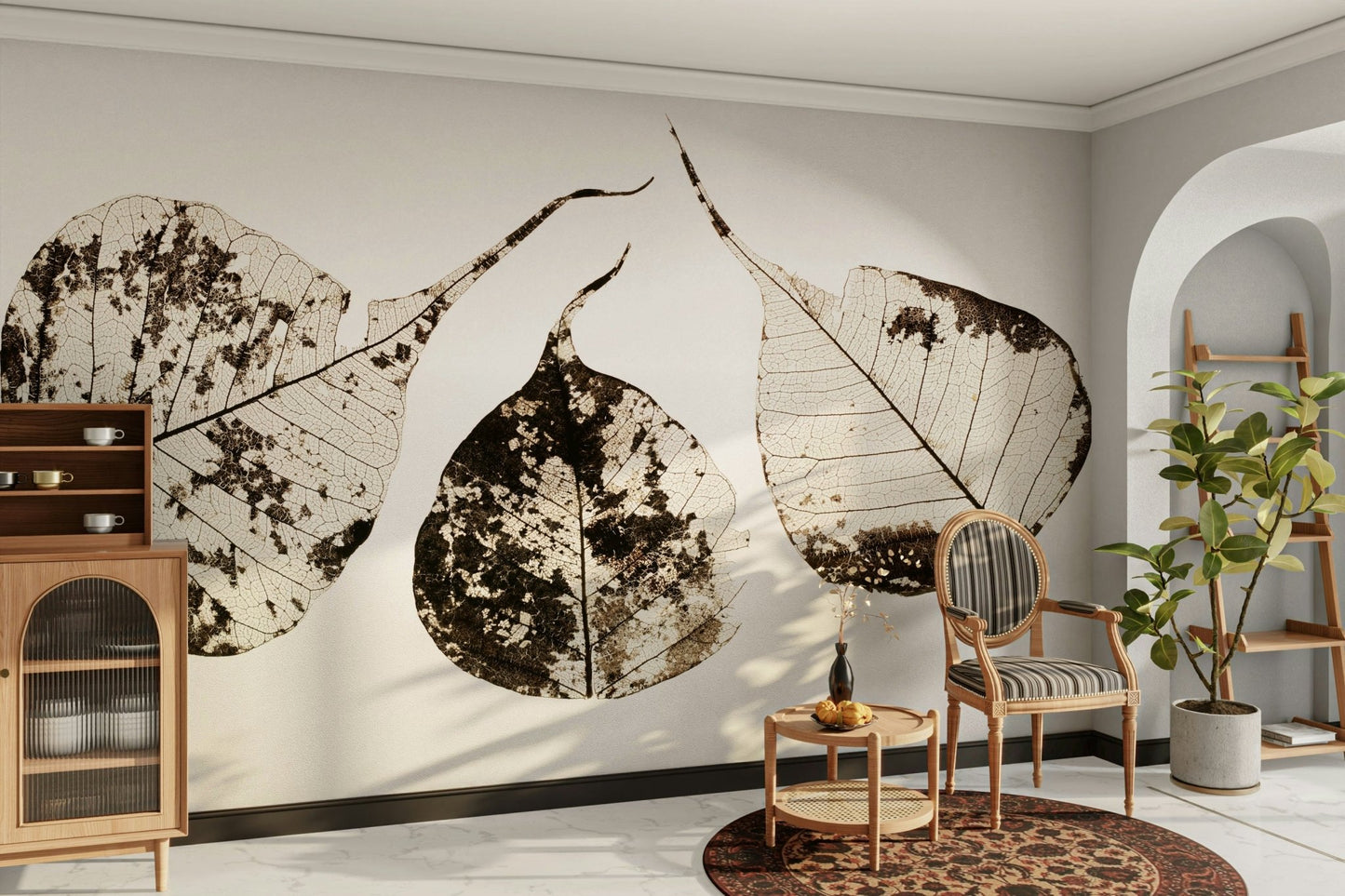 Dried brown patches dot the cream leaves in this Fallen Leaves #1 wall mural GD4789
