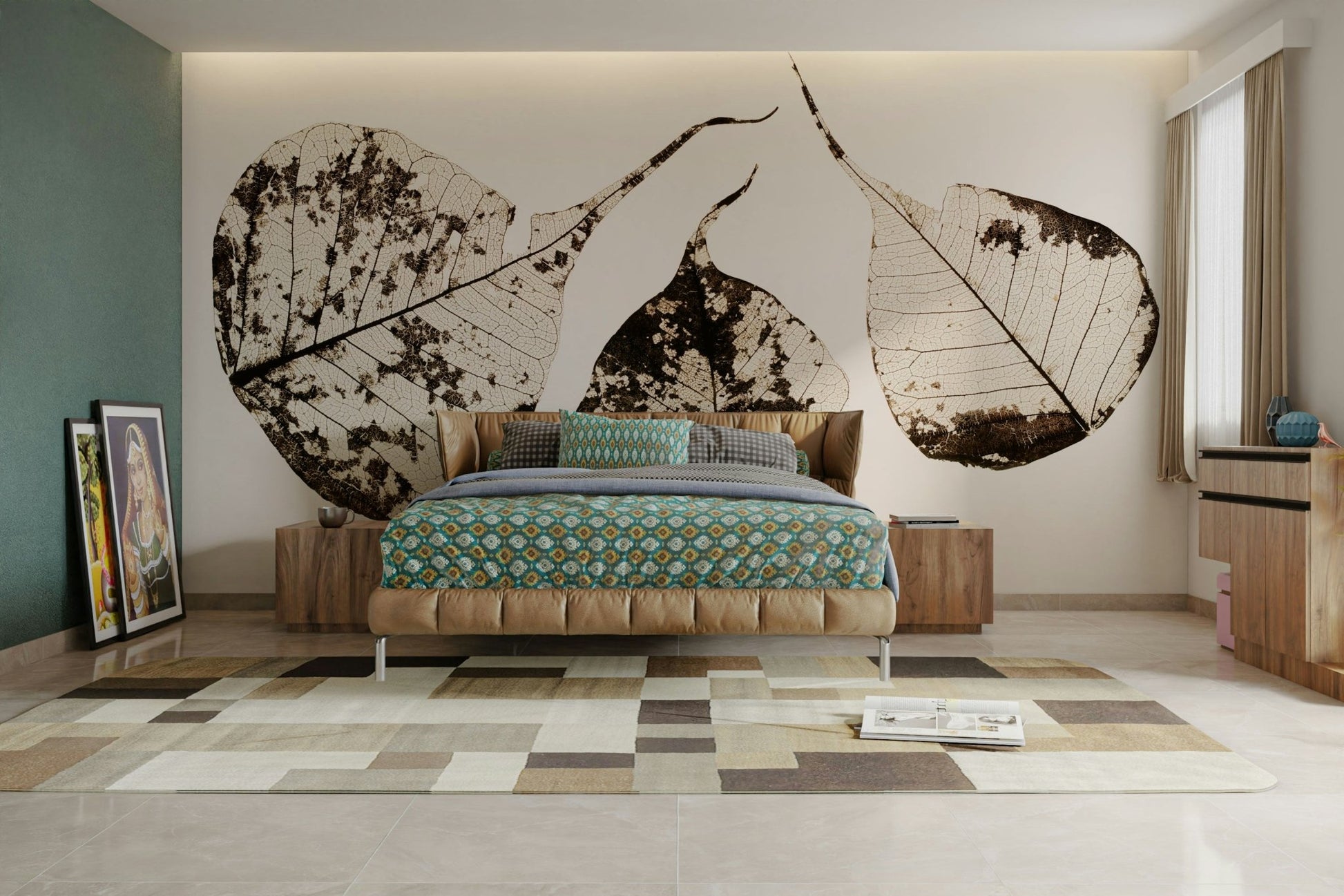Skeletal leaves show fine veins on white in this Fallen Leaves #1 wall mural GD4789
