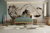 Skeletal leaves show fine veins on white in this Fallen Leaves #1 wall mural GD4789
