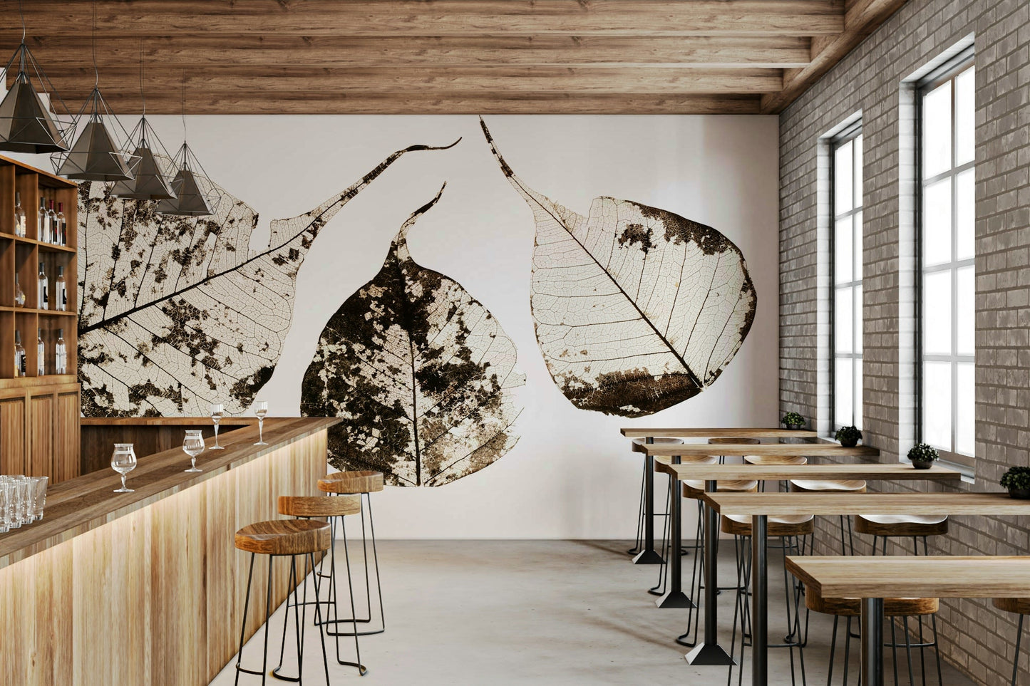 Papery leaves float on white with dark veins in this Fallen Leaves #1 wall mural GD4789
