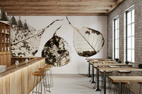 Papery leaves float on white with dark veins in this Fallen Leaves #1 wall mural GD4789
