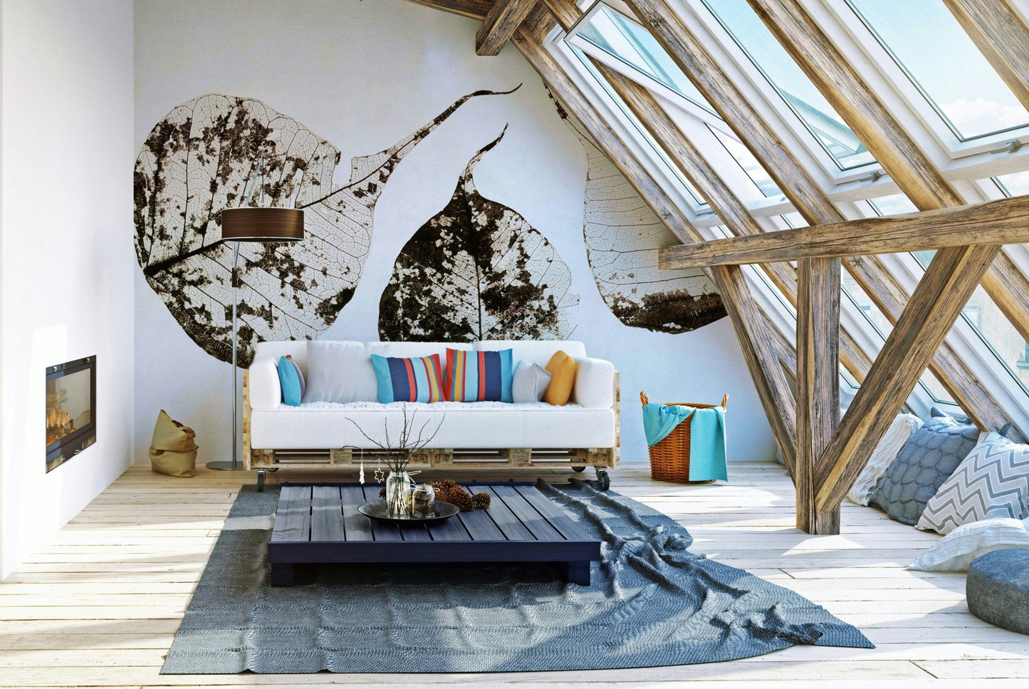 Brittle leaf edges curl against a white ground, a Fallen Leaves #1 wall mural GD4789
