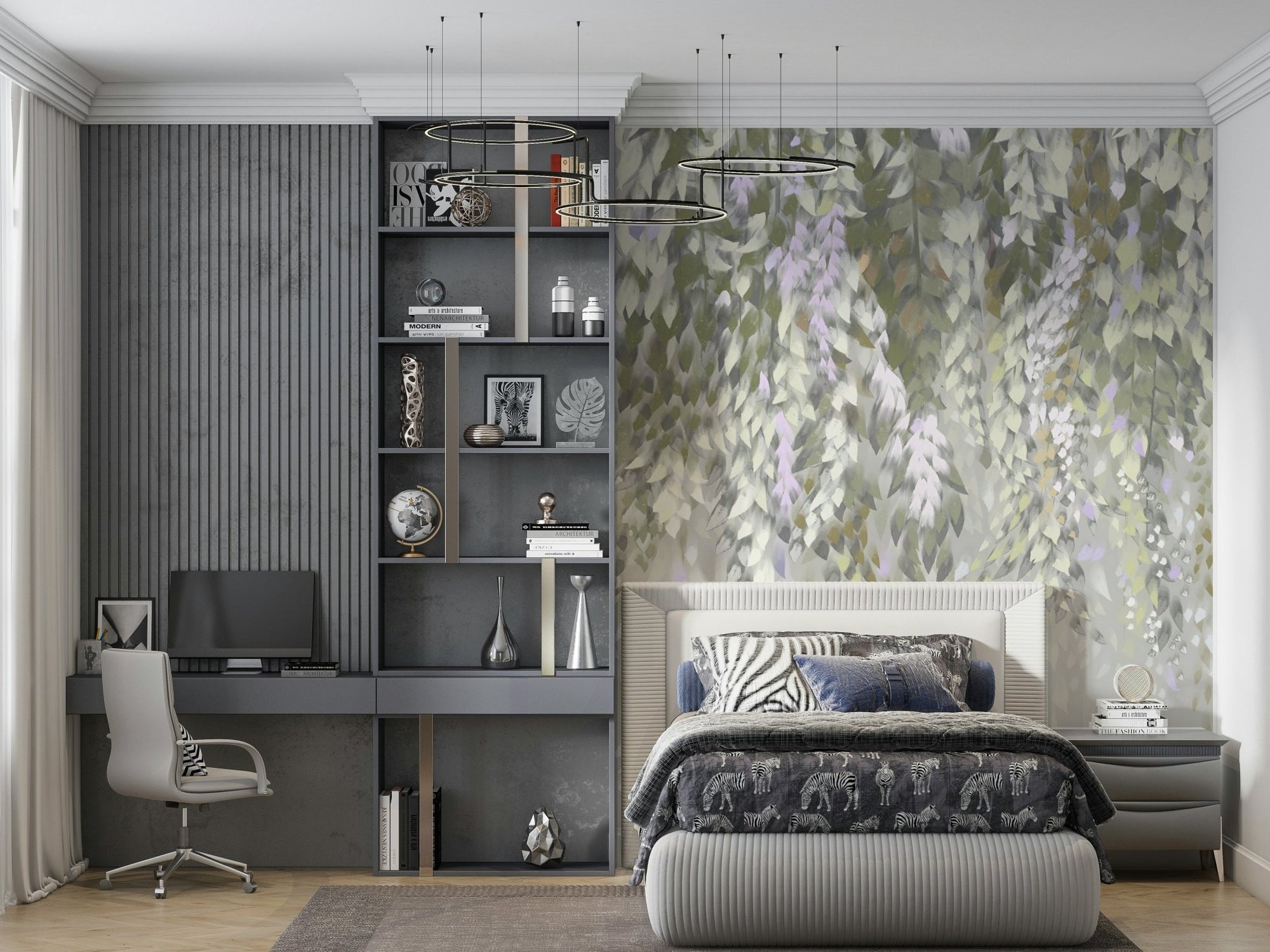 Falling Leaves Serenity Wall Mural creating a restful atmosphere in a bedroom., GD6400