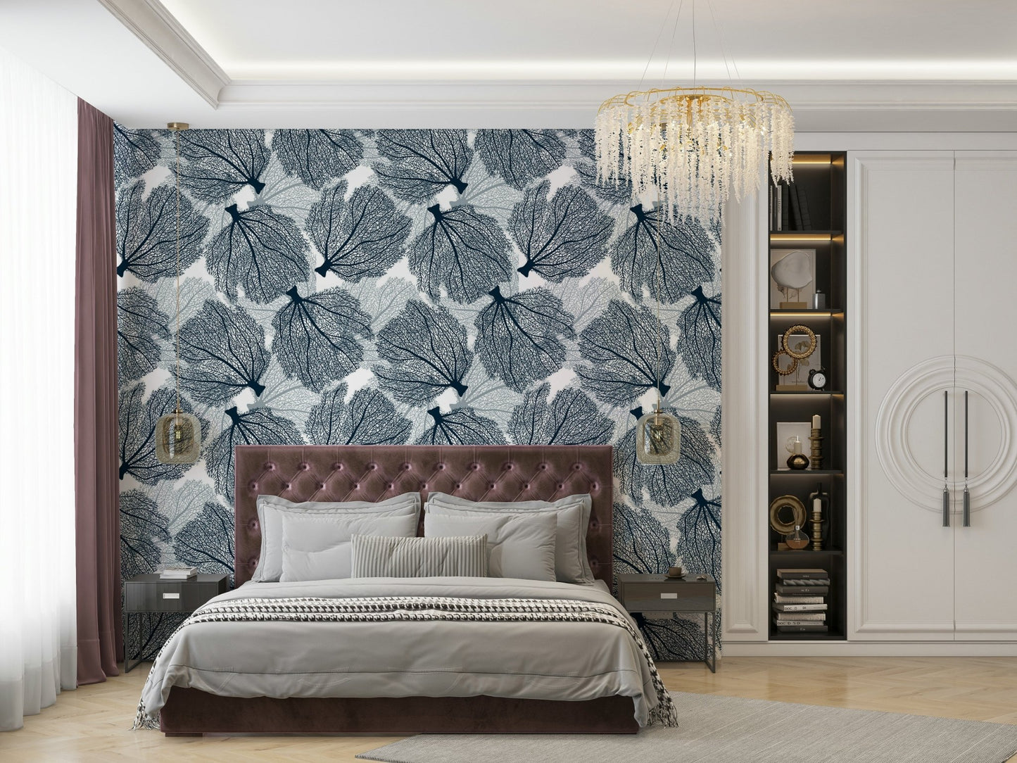 Fan coral in navy and white – perfect for modern walls.

