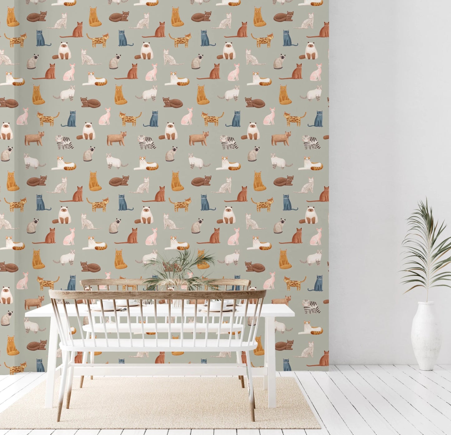 Fancy Felines in Safari Green Wallpaper⁠