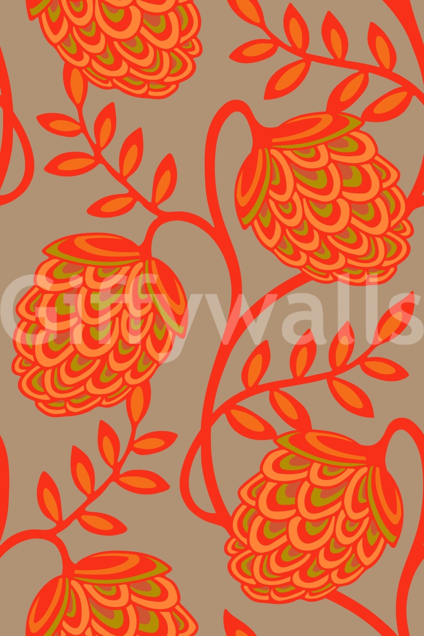 Art Nouveau wallpaper pattern in coral
