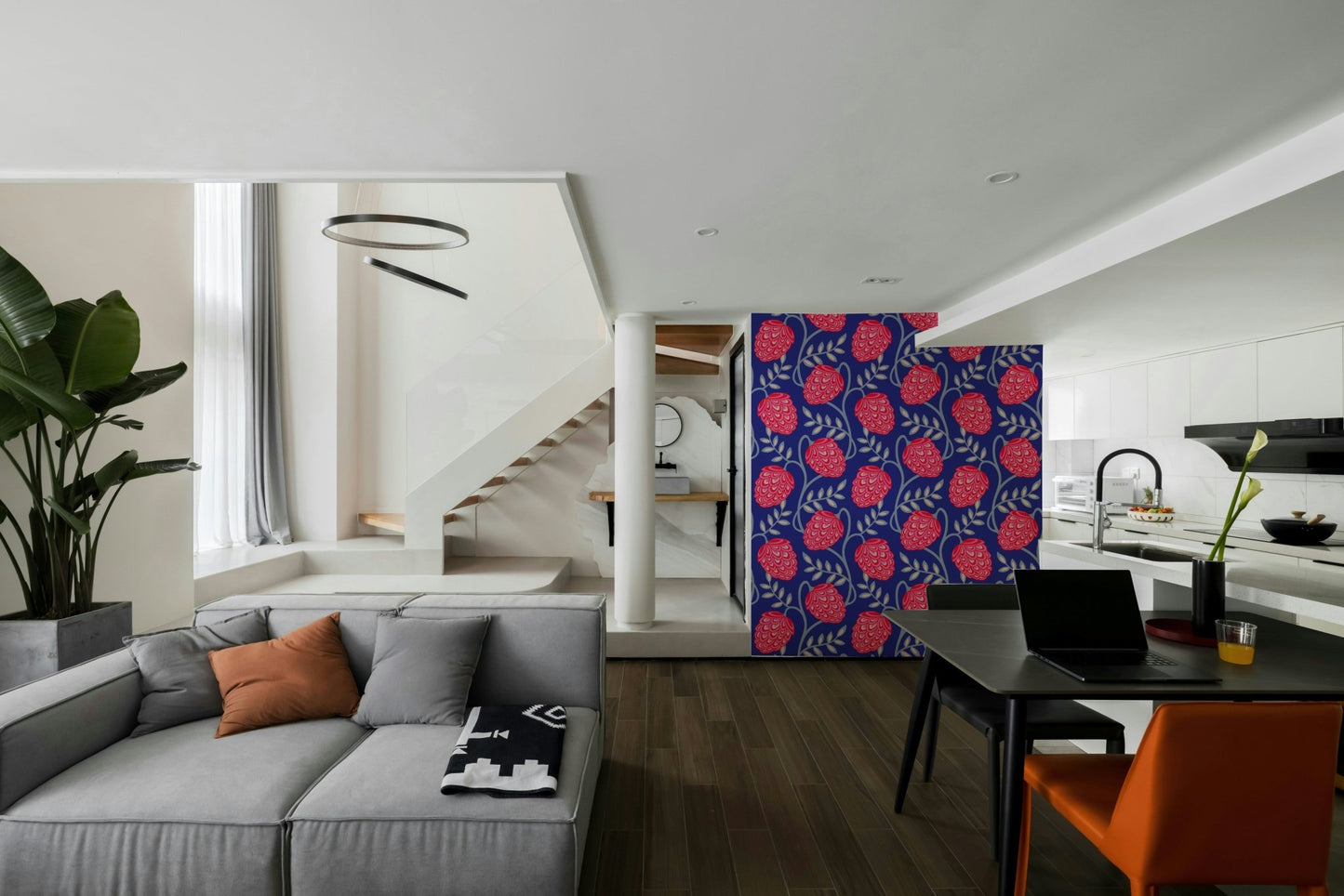 Art Nouveau floral wallpaper in bright colors
