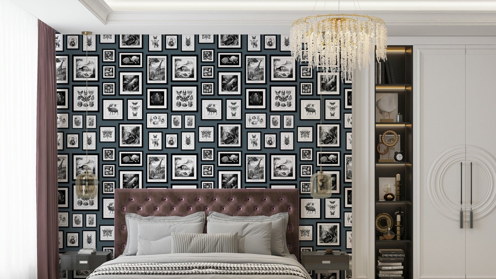 Dreamy Storm Blue Wallpaper with Fantastic Animal Figures, GD1921