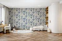 Intricate jellyfish design wallpaper in Delft Blue & Cream, GD2268