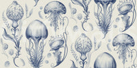 Subtle Delft Blue & Cream jellyfish wallpaper for tranquil rooms, GD2268