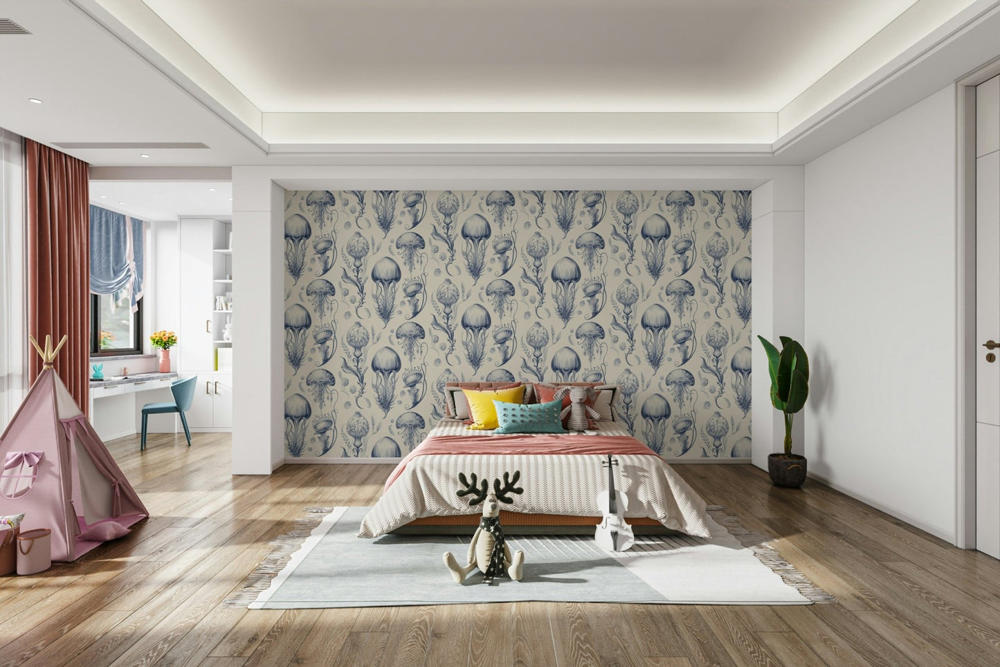 Peel-and-stick Fantastic Jellyfish wallpaper for easy application, GD2268
