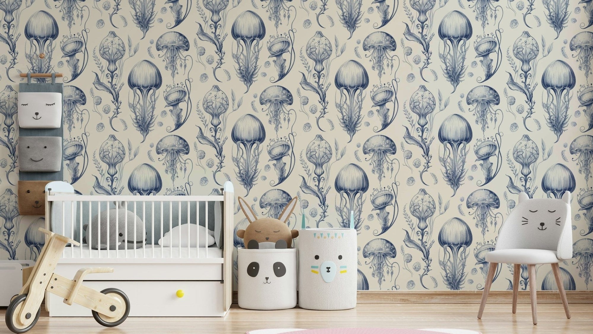 Delft blue jellyfish wallpaper with marine elegance, GD2220