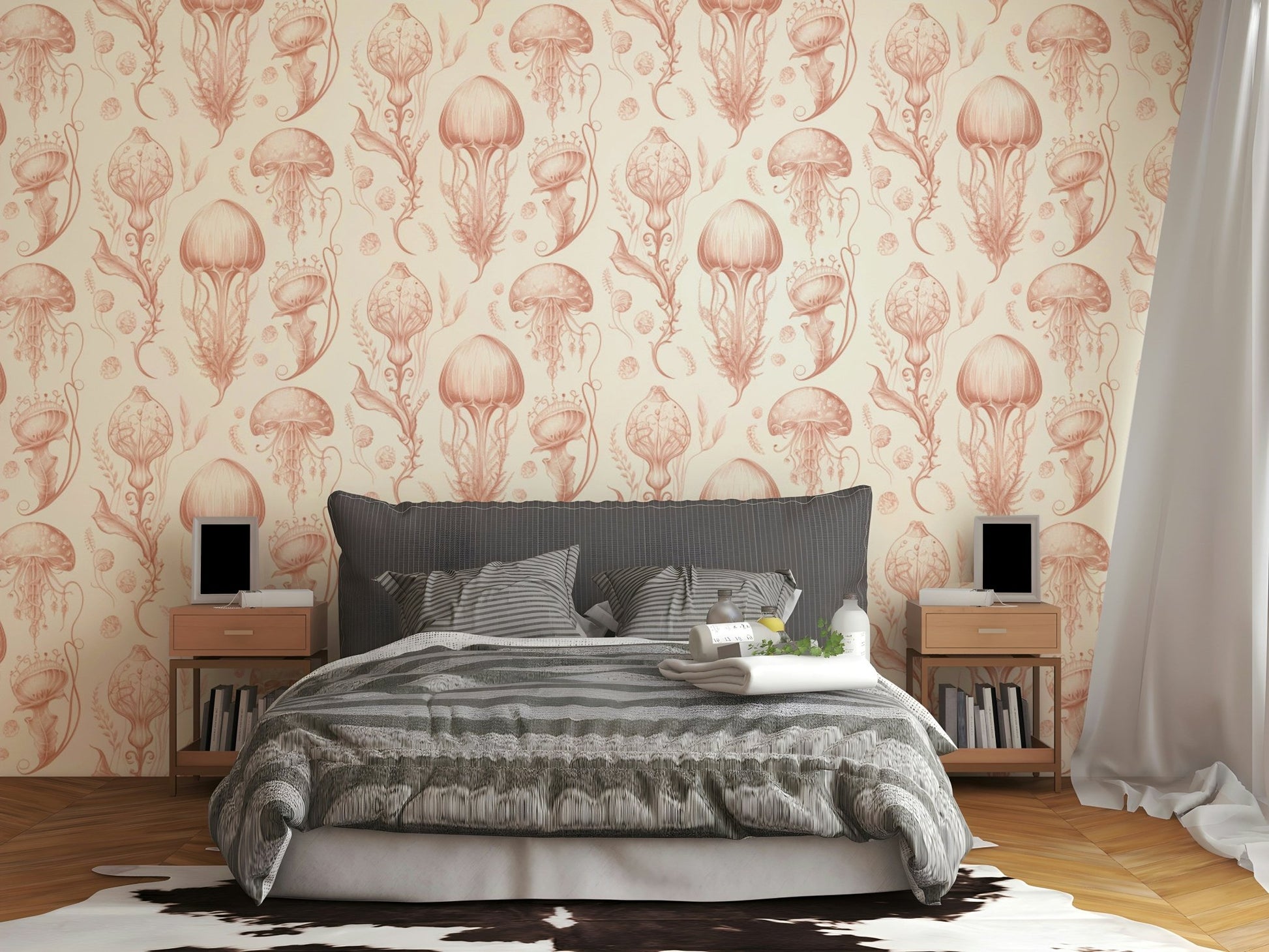 Peel-and-stick Fantastic Jellyfish wallpaper for easy decor

