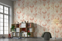 Soft peach and cream aquatic wallpaper for relaxing rooms

