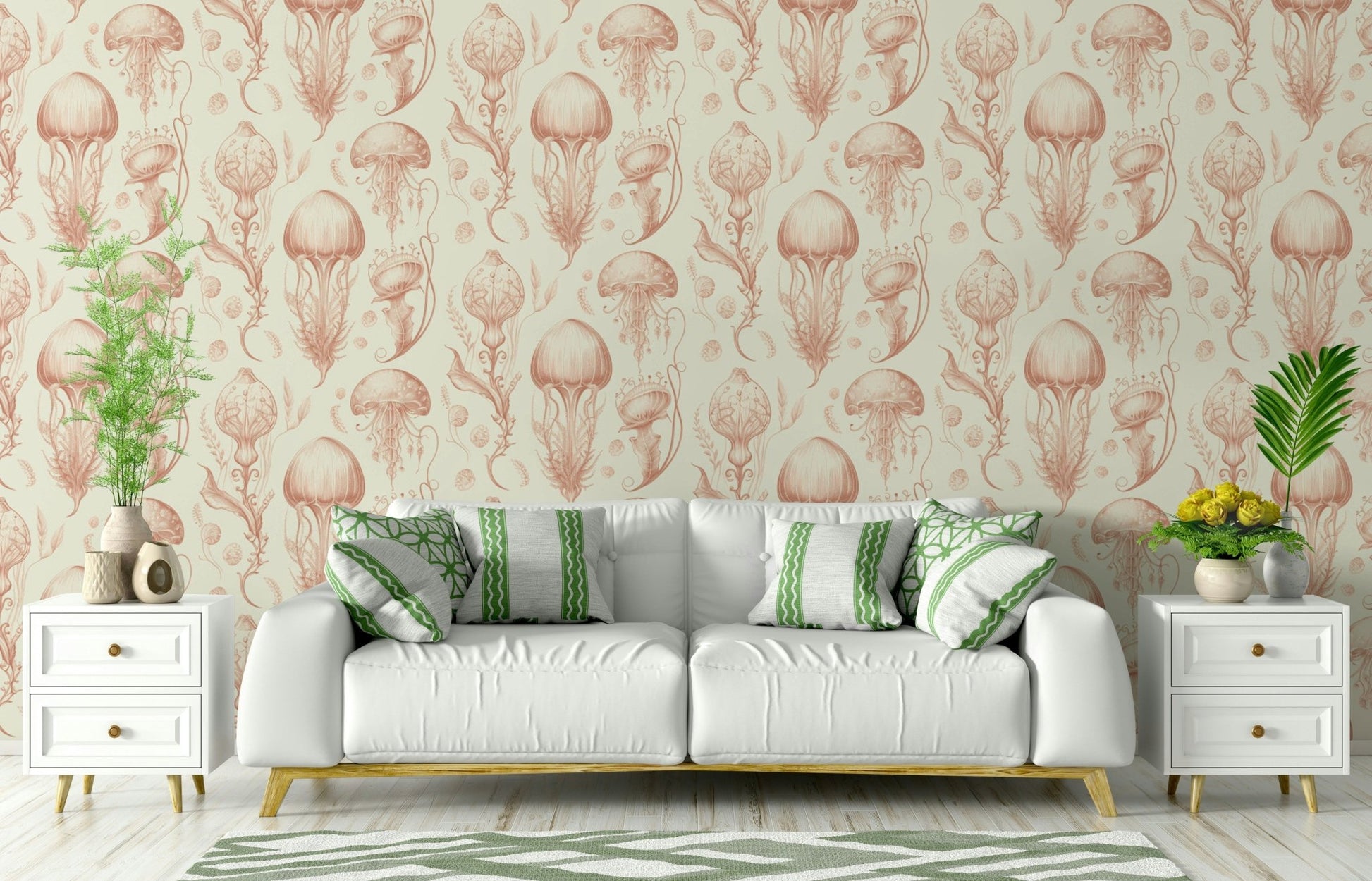 Soft peach and cream jellyfish wallpaper for serene rooms

