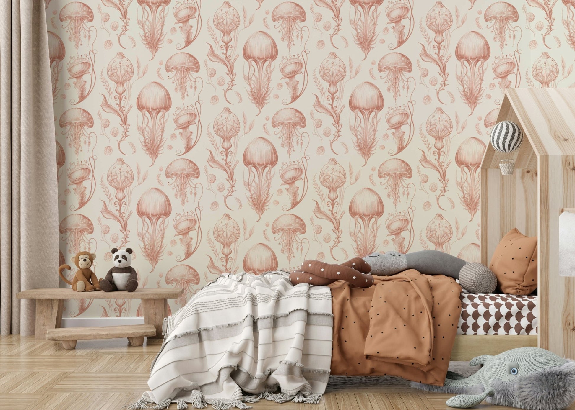 Fantastic Jellyfish - Peach & Cream wallpaper for living rooms

