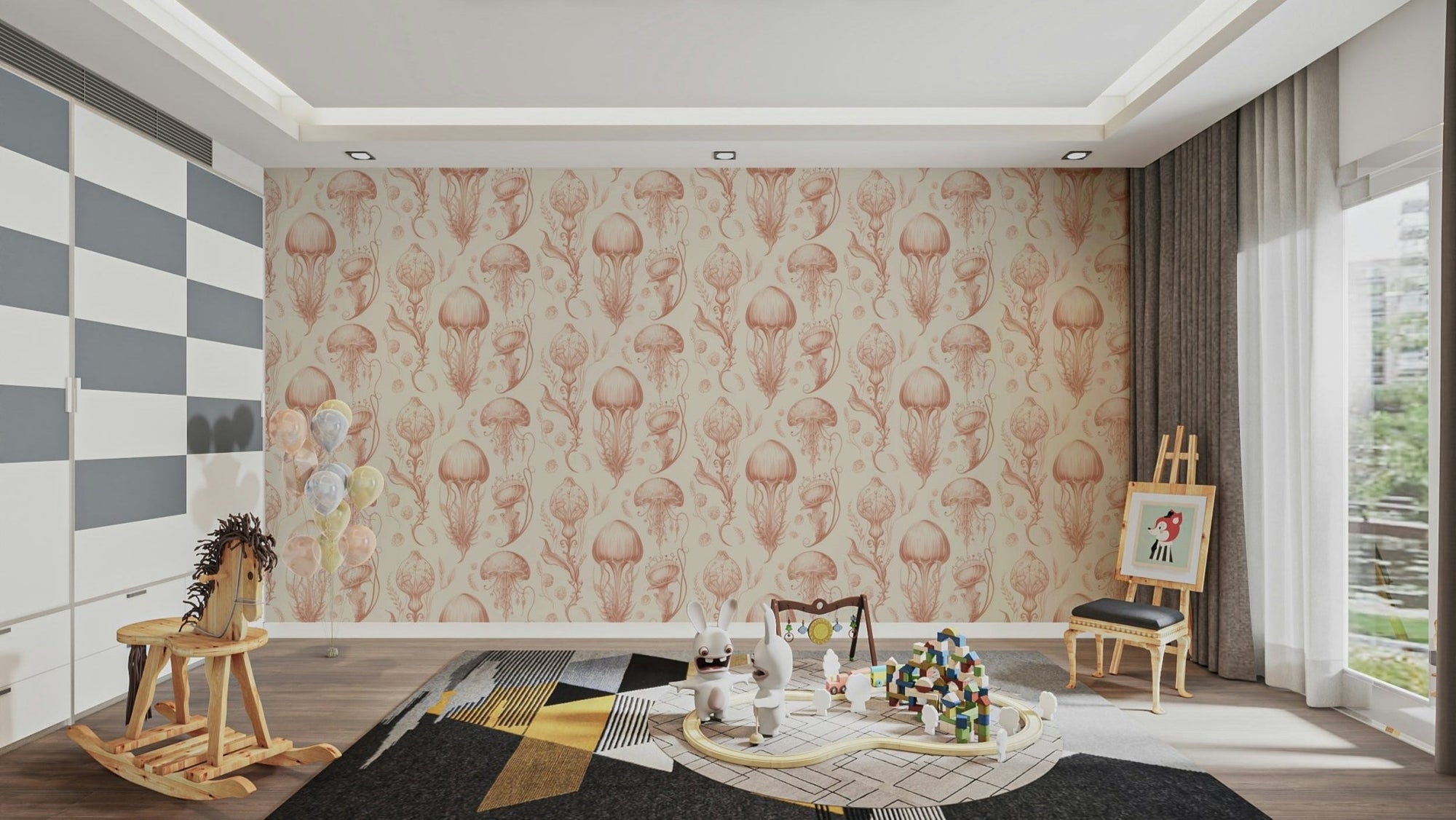 Fantastic Jellyfish - Peach & Cream wallpaper for calming decor, GD2267