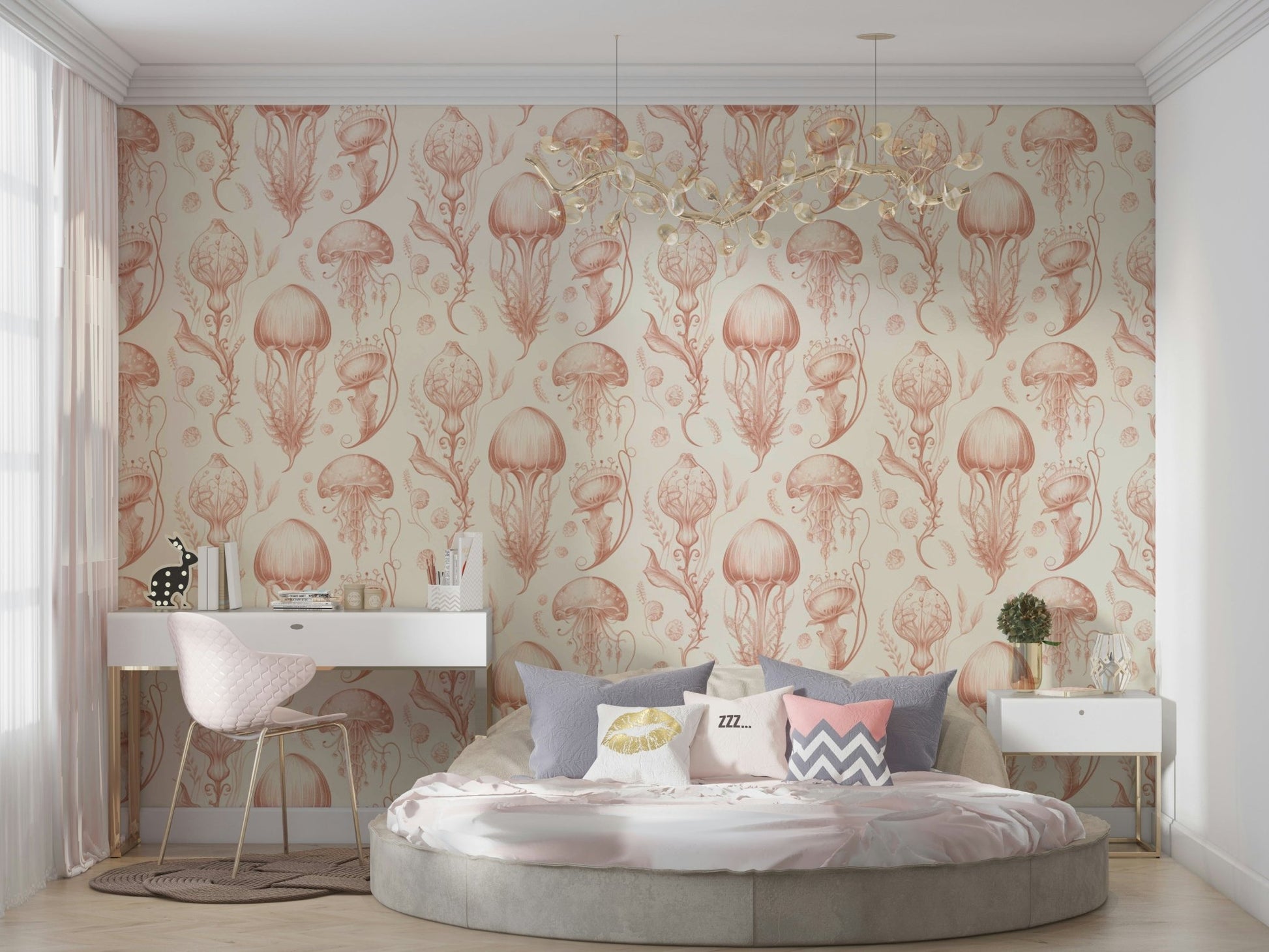 Soft-hued jellyfish mural adding elegance to a space

