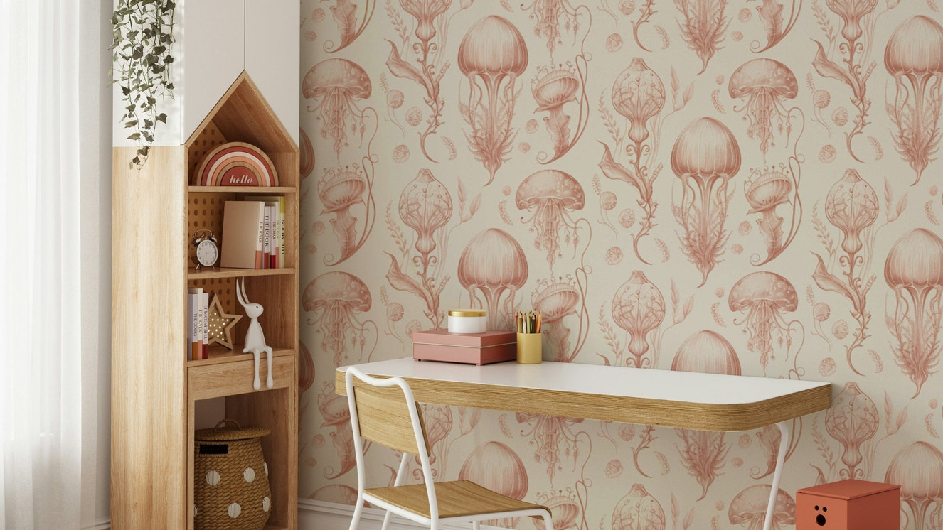 Peaches and cream jellyfish wallpaper in pastel tones

