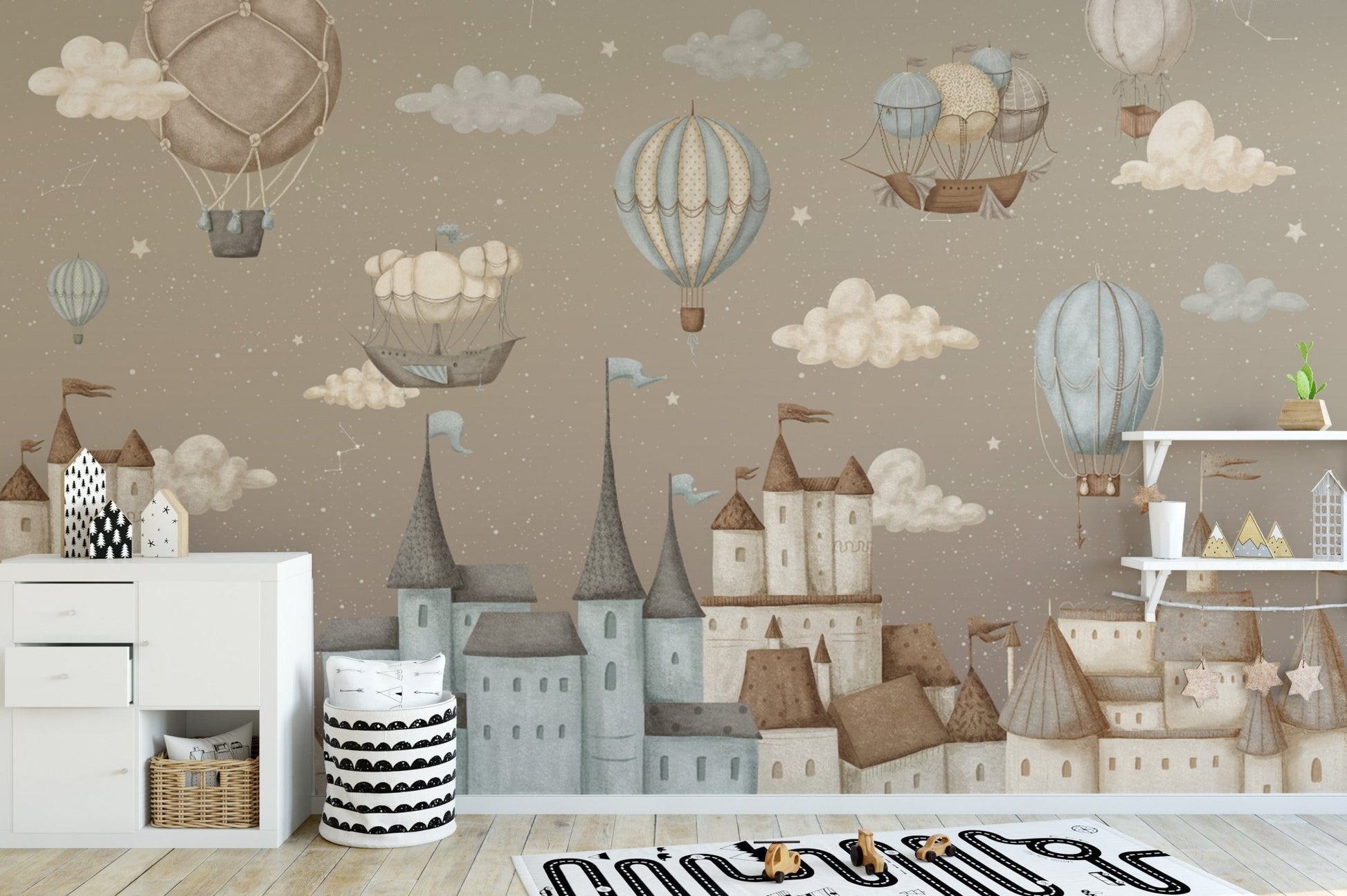 Whimsical floating castles wallpaper
