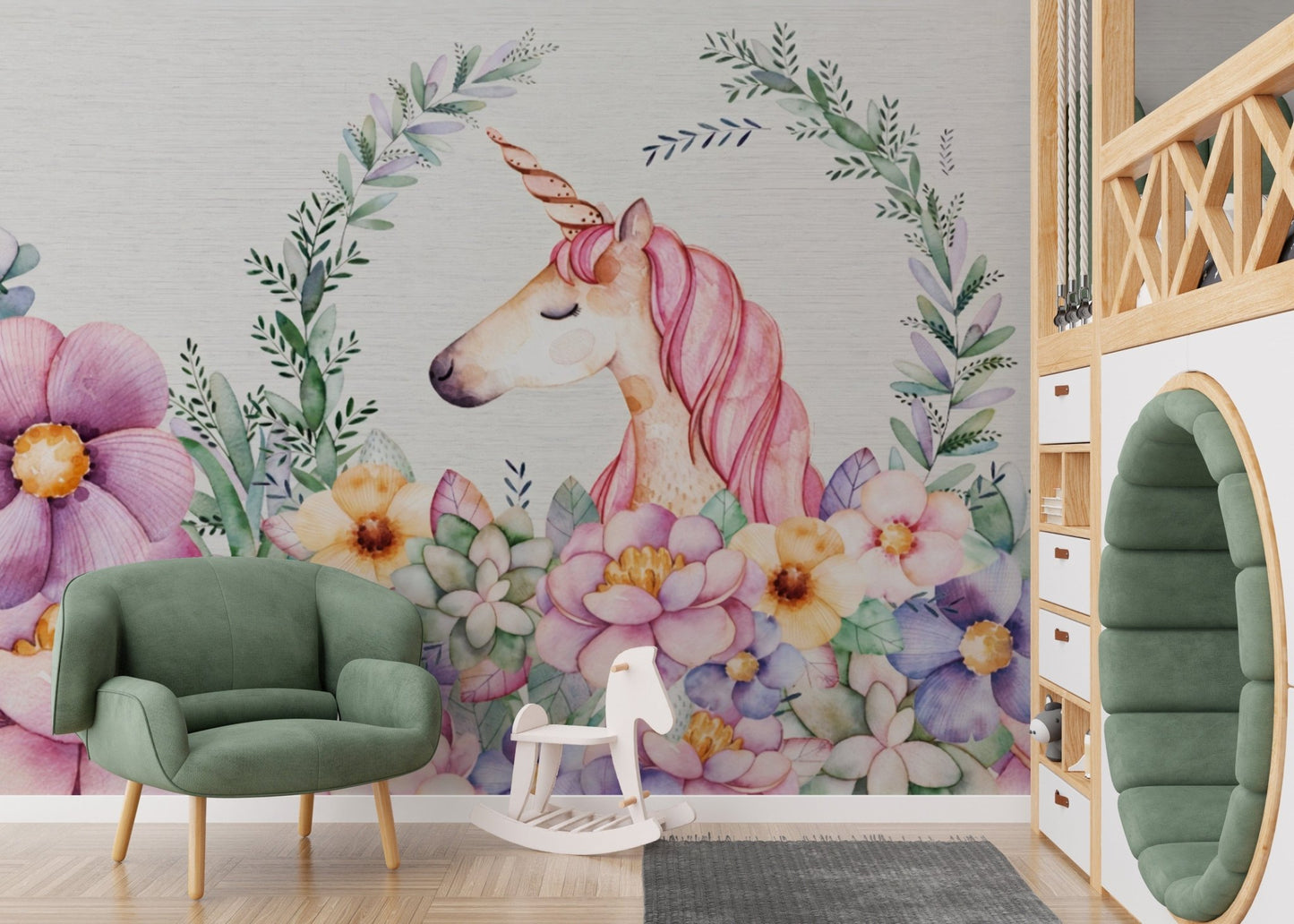 Unicorn and Floral Fantasy Mural B594
