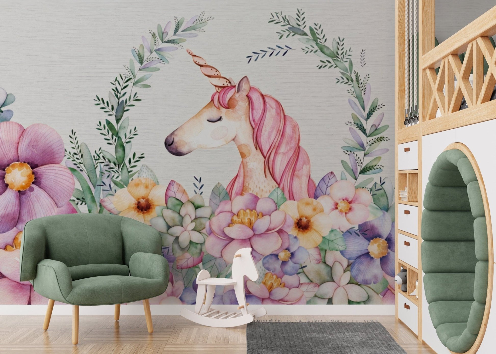 Unicorn and Floral Fantasy Mural B594

