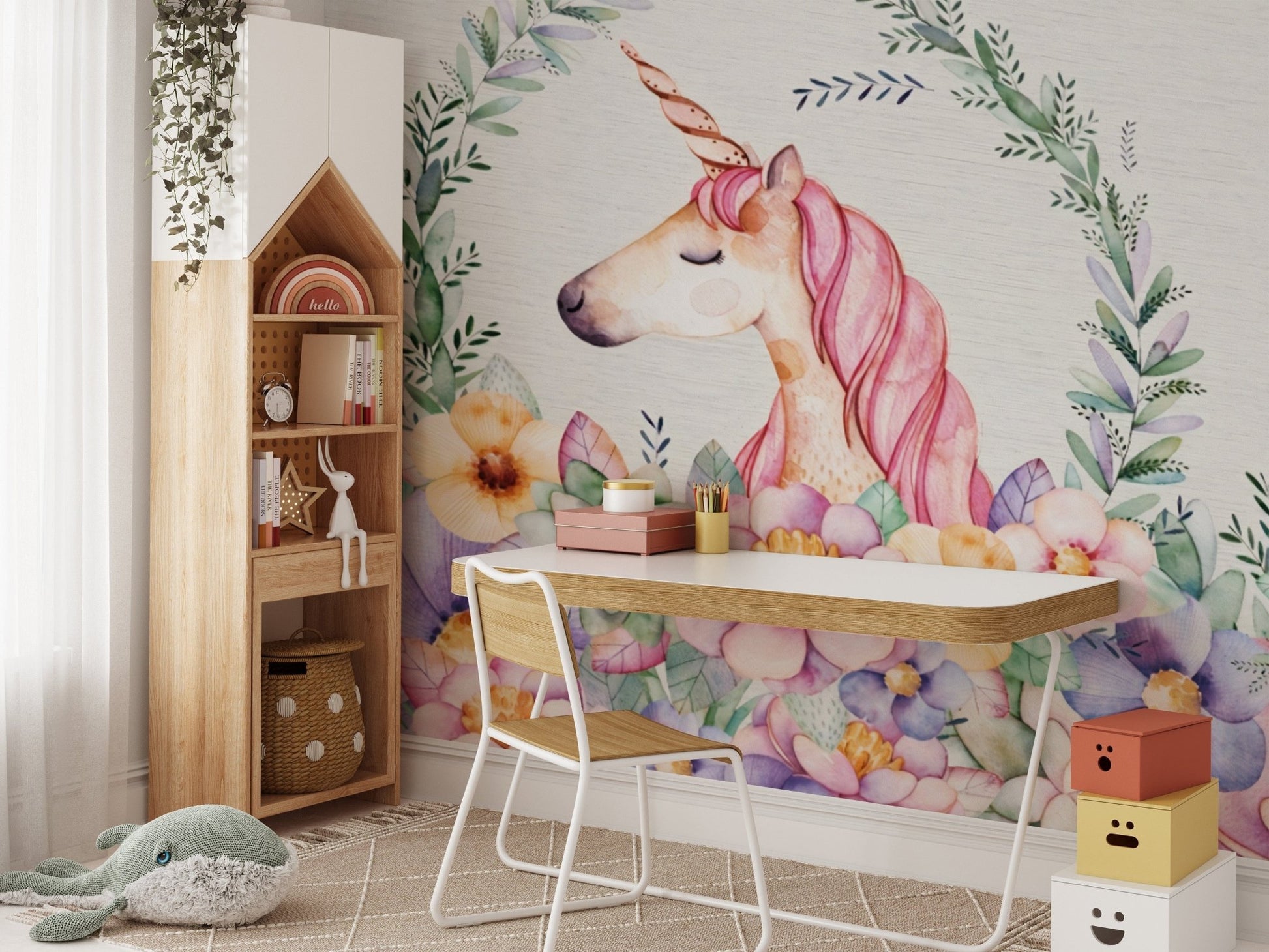 Fairytale Unicorn and Flowers Mural B594
