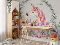 Fairytale Unicorn and Flowers Mural B594
