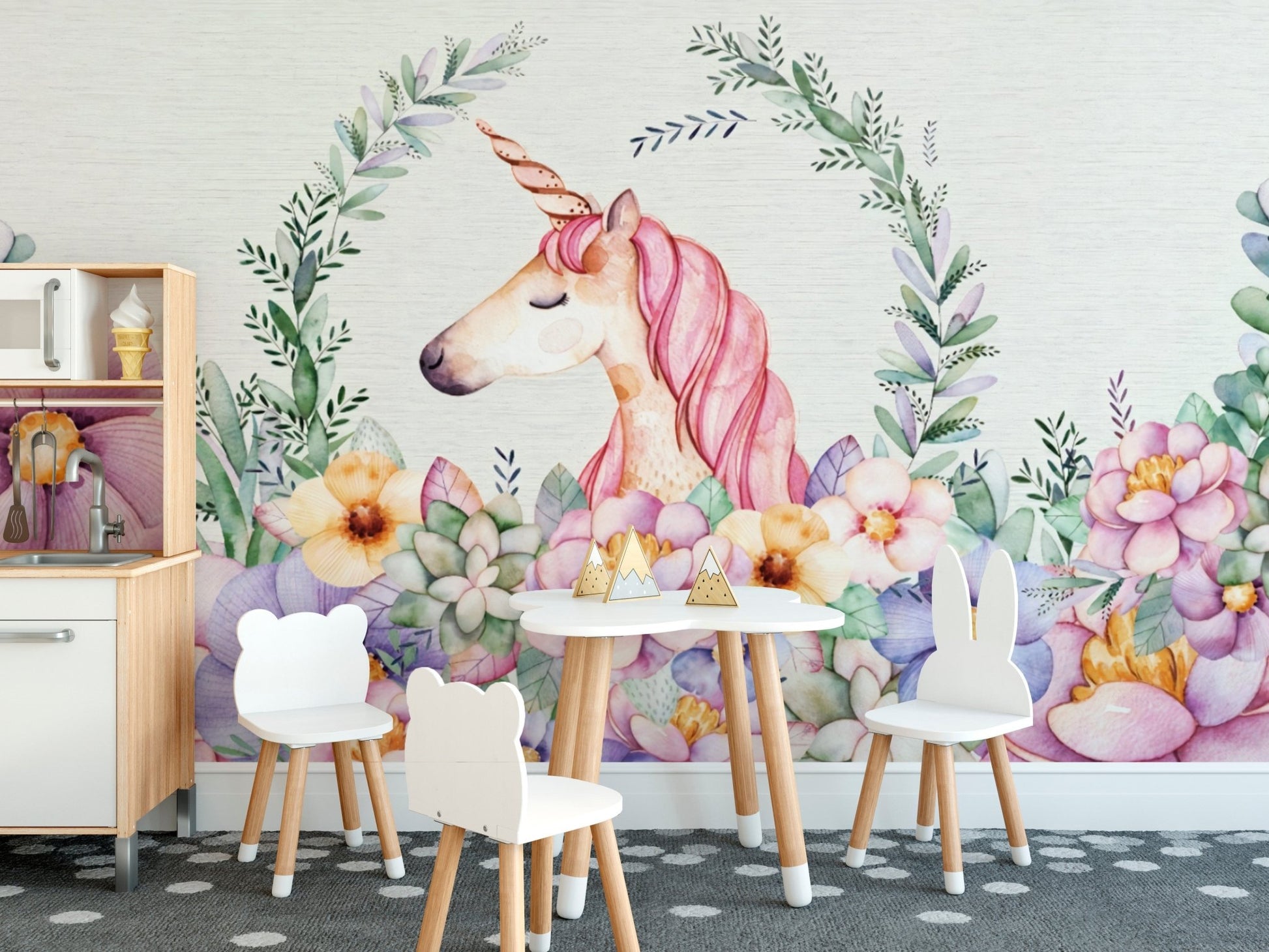Whimsical Flora and Unicorn Wallpaper
 B594