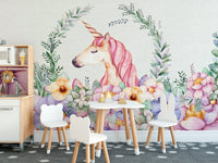 Whimsical Flora and Unicorn Wallpaper
 B594